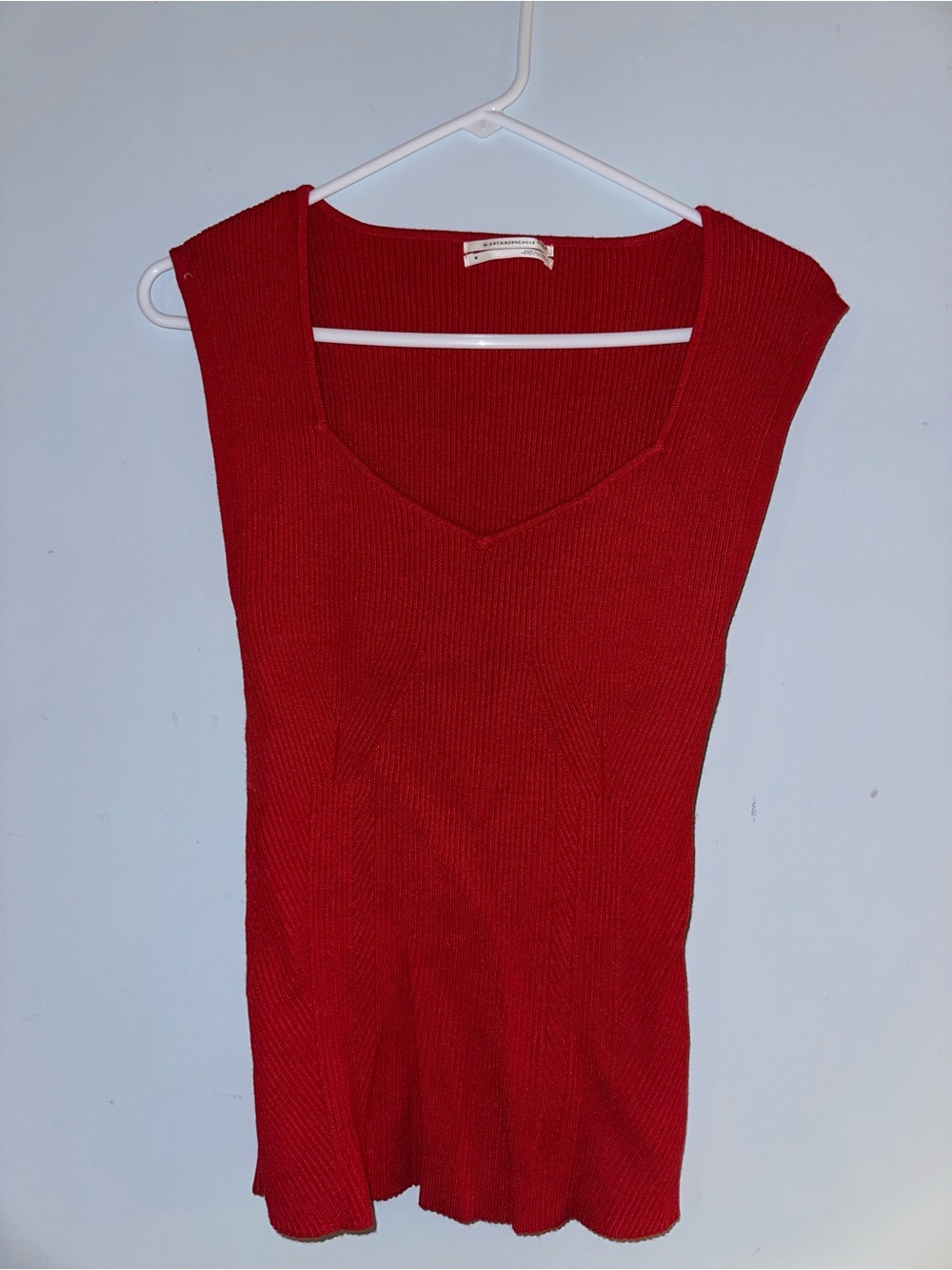 Anthropologie Red Ribbed V-Neck Sweater Tank